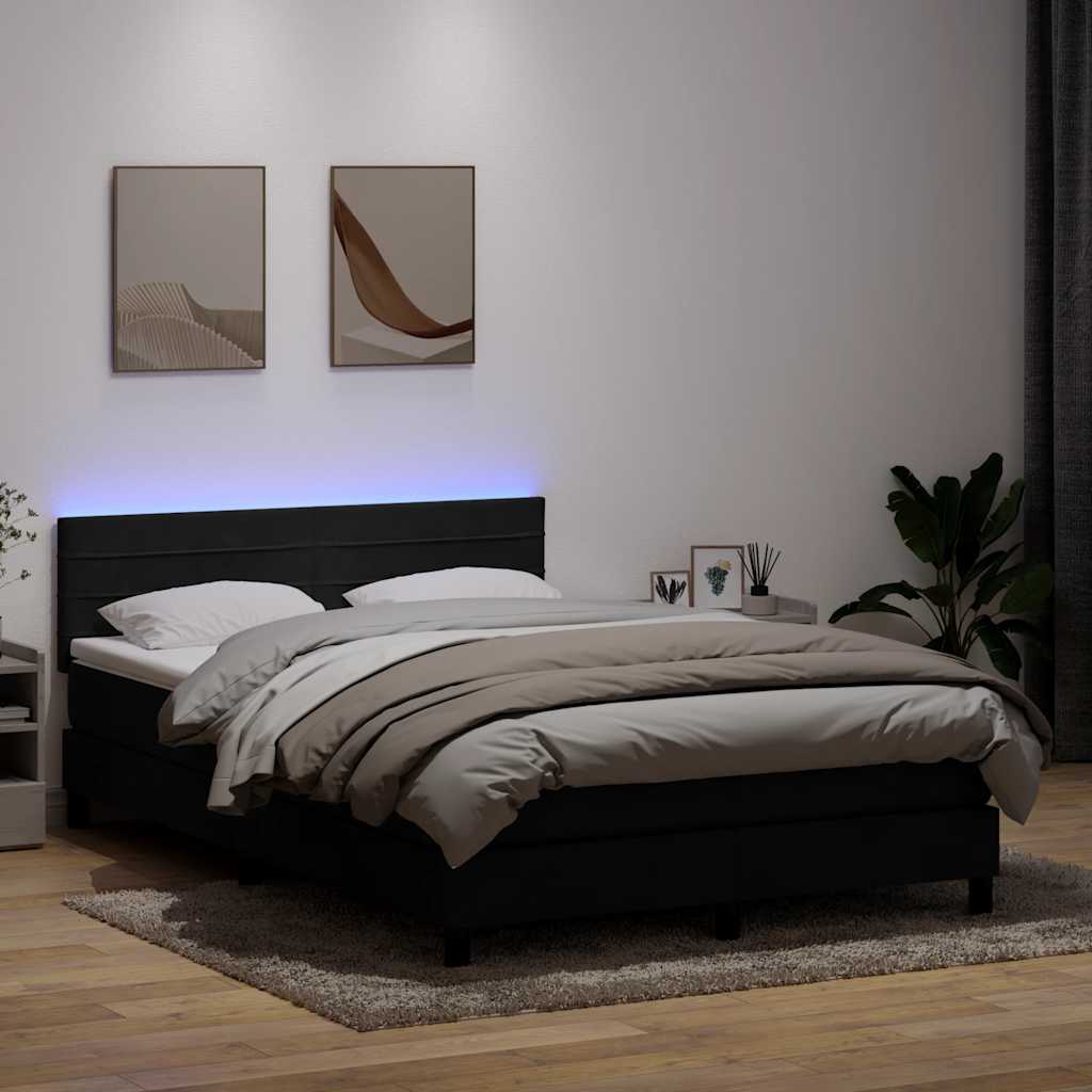 vidaXL Κρεβάτι Boxspring με Στρώμα & LED Μαύρο 160x210 εκ. Βελούδινο