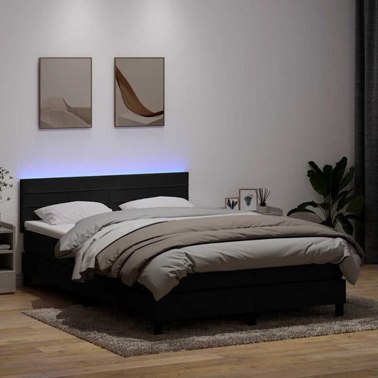 vidaXL Κρεβάτι Boxspring με Στρώμα & LED Μαύρο 160x210 εκ. Βελούδινο