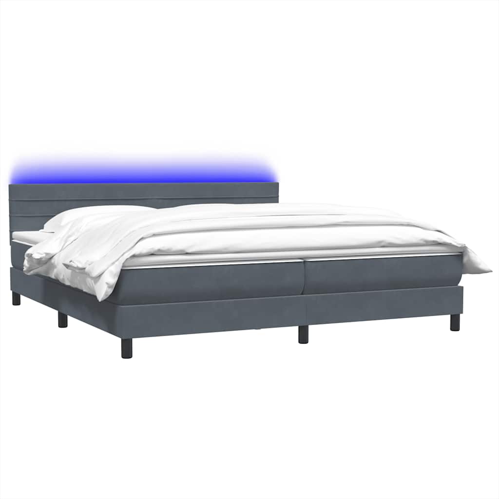 vidaXL Κρεβάτι Boxspring με Στρώμα & LED Σκούρο Γκρι 180x210 εκ. Βελούδινο