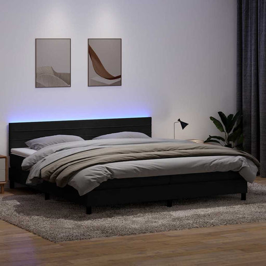vidaXL Κρεβάτι Boxspring με Στρώμα & LED Μαύρο 180x210 εκ. Βελούδινο