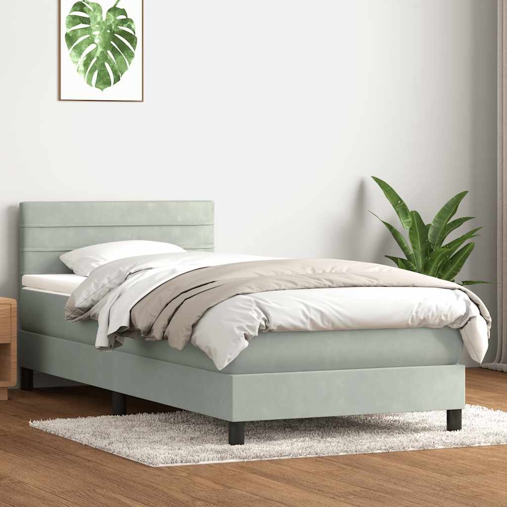 vidaXL Κρεβάτι Boxspring με Στρώμα & LED ανοιχτό γκρι 80x220 cm Βελούδινο