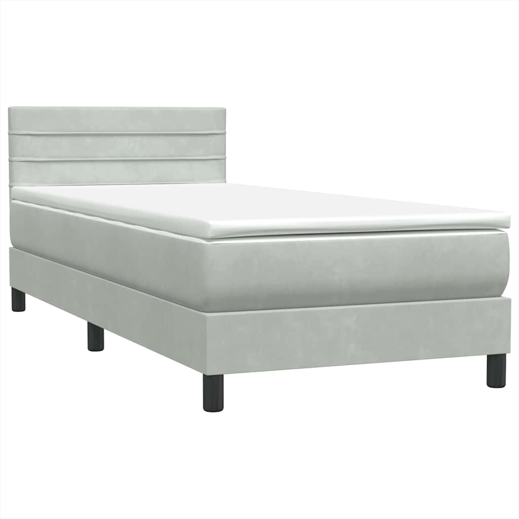 vidaXL Κρεβάτι Boxspring με Στρώμα & LED ανοιχτό γκρι 80x220 cm Βελούδινο