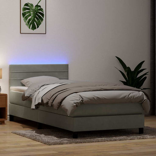 vidaXL Κρεβάτι Boxspring με Στρώμα & LED ανοιχτό γκρι 80x220 cm Βελούδινο