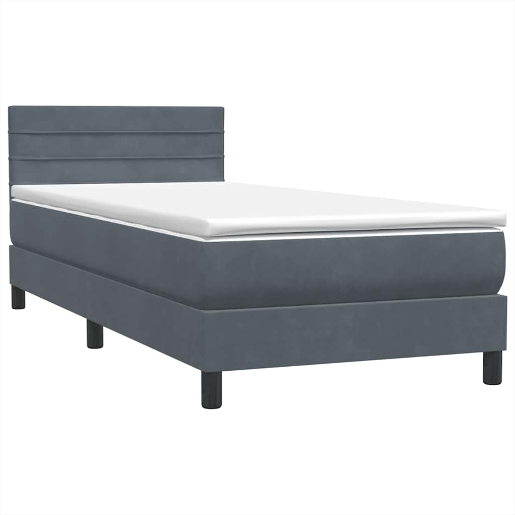 vidaXL Κρεβάτι Boxspring με Στρώμα & LED Σκούρο Γκρι 80x220 εκ. Βελούδινο