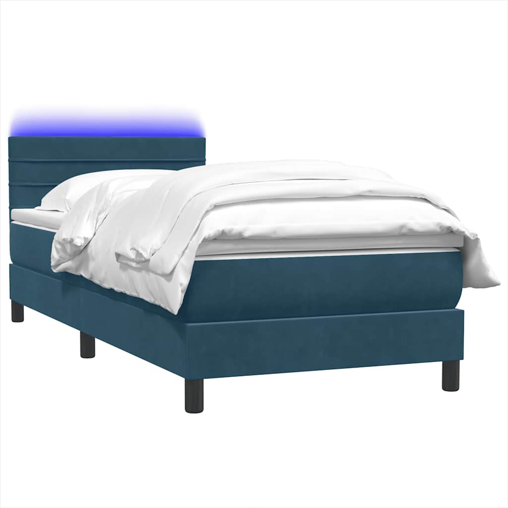 vidaXL Κρεβάτι Boxspring με Στρώμα & LED Σκούρο Μπλε 80x220 εκ. Βελούδινο