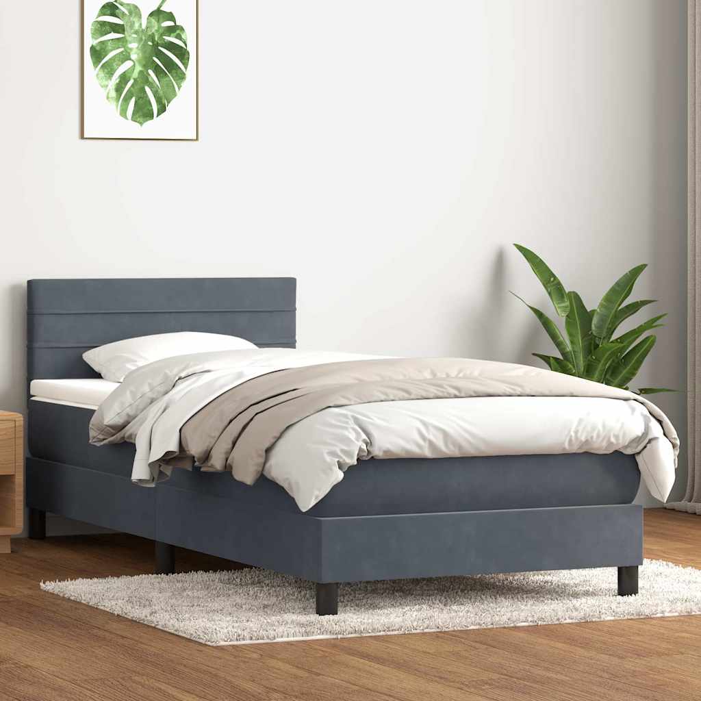 vidaXL Κρεβάτι Boxspring με Στρώμα & LED Σκούρο Γκρι 90x220 εκ. Βελούδινο