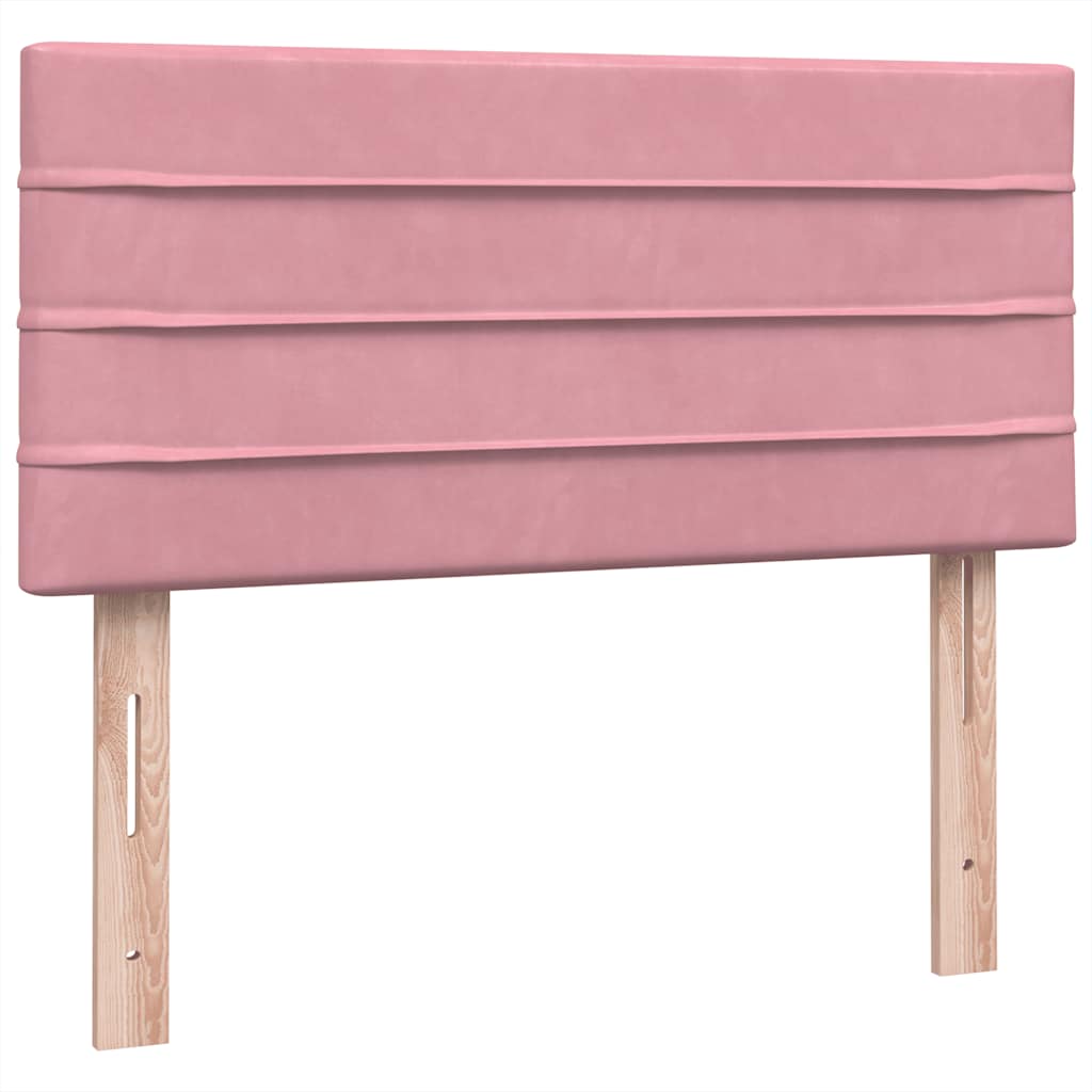 vidaXL Κρεβάτι Boxspring με Στρώμα & LED Ροζ 90x220 εκ. Βελούδινο