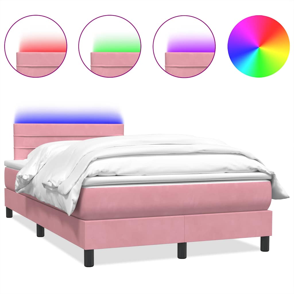 vidaXL Κρεβάτι Boxspring με Στρώμα & LED ροζ 120x220 cm Βελούδινο