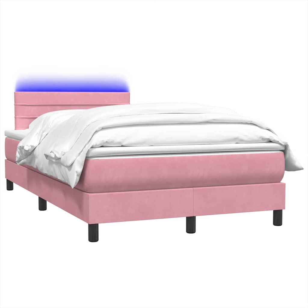 vidaXL Κρεβάτι Boxspring με Στρώμα & LED ροζ 120x220 cm Βελούδινο