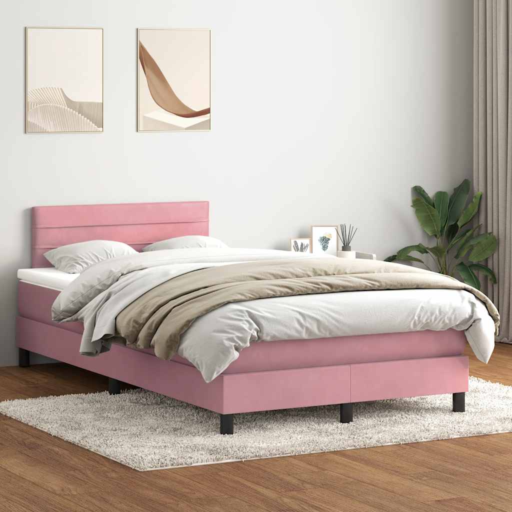 vidaXL Κρεβάτι Boxspring με Στρώμα & LED ροζ 120x220 cm Βελούδινο