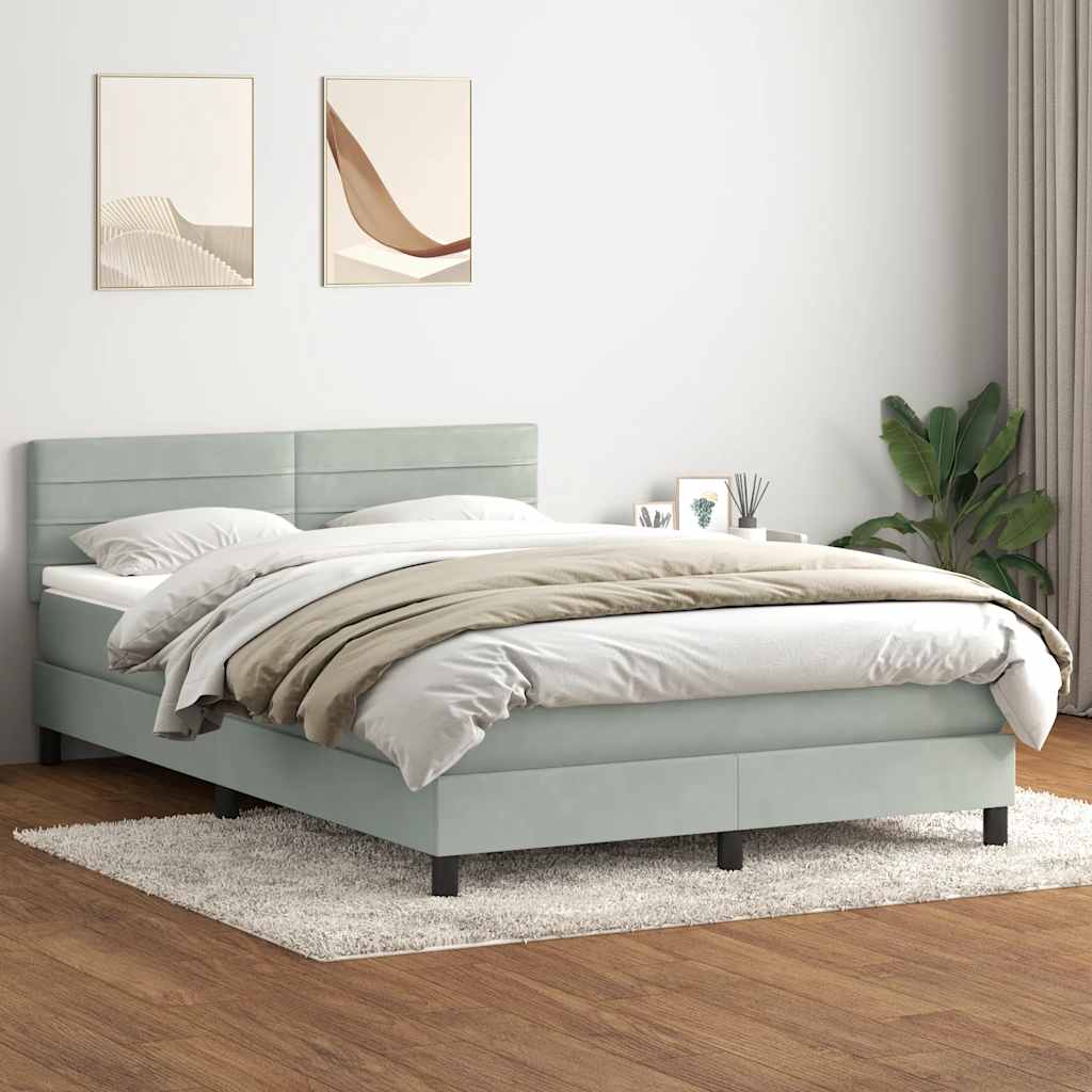 vidaXL Κρεβάτι Boxspring με Στρώμα & LED Ανοιχτό Γκρι 160x220 εκ. Βελούδινο