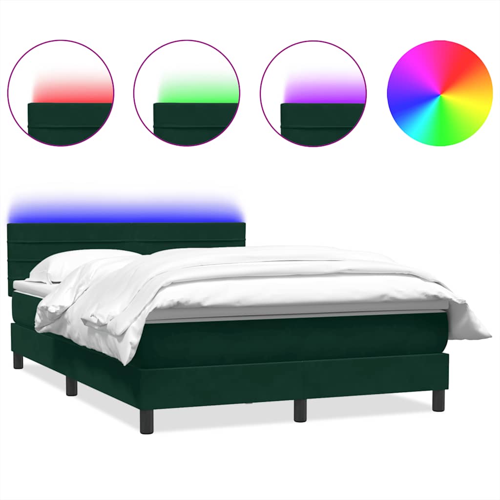 vidaXL Κρεβάτι Boxspring με Στρώμα & LED σκούρο πράσινο 160x220cm Βελούδινο