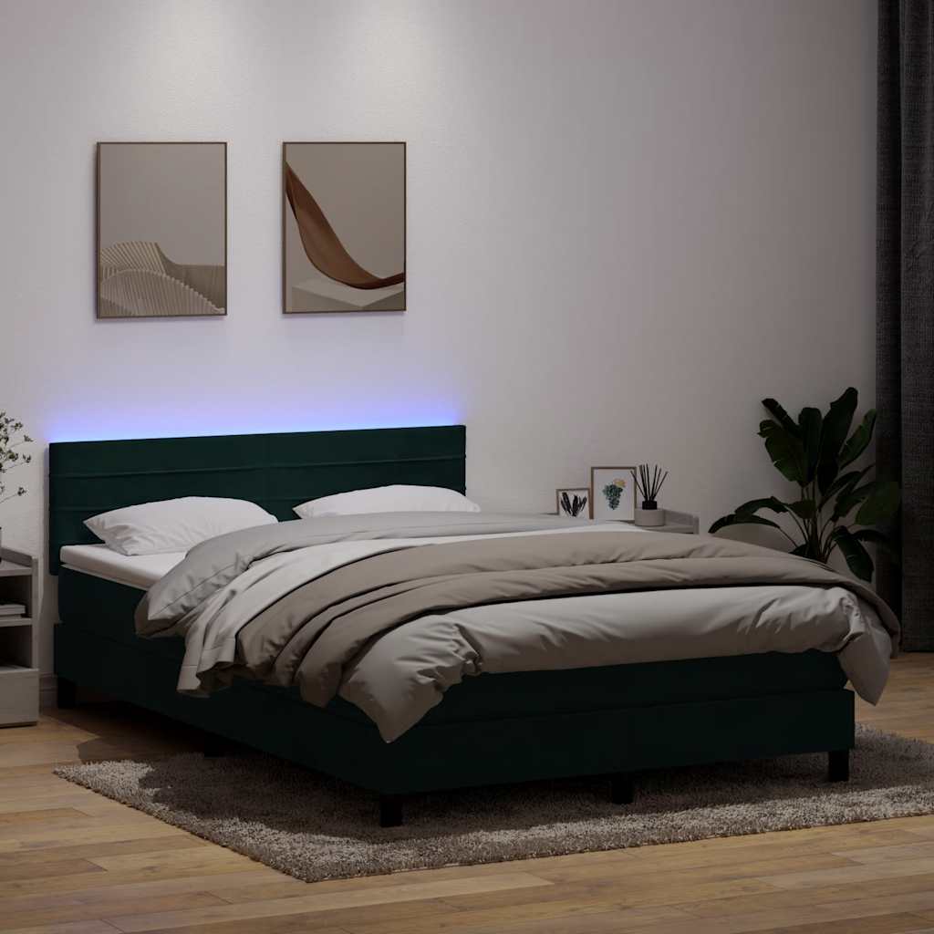 vidaXL Κρεβάτι Boxspring με Στρώμα & LED σκούρο πράσινο 160x220cm Βελούδινο