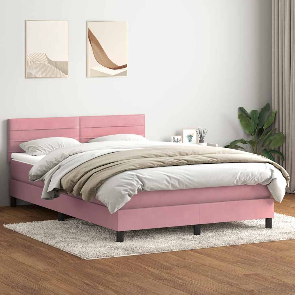 vidaXL Κρεβάτι Boxspring με Στρώμα & LED ροζ 160x220 cm Βελούδινο