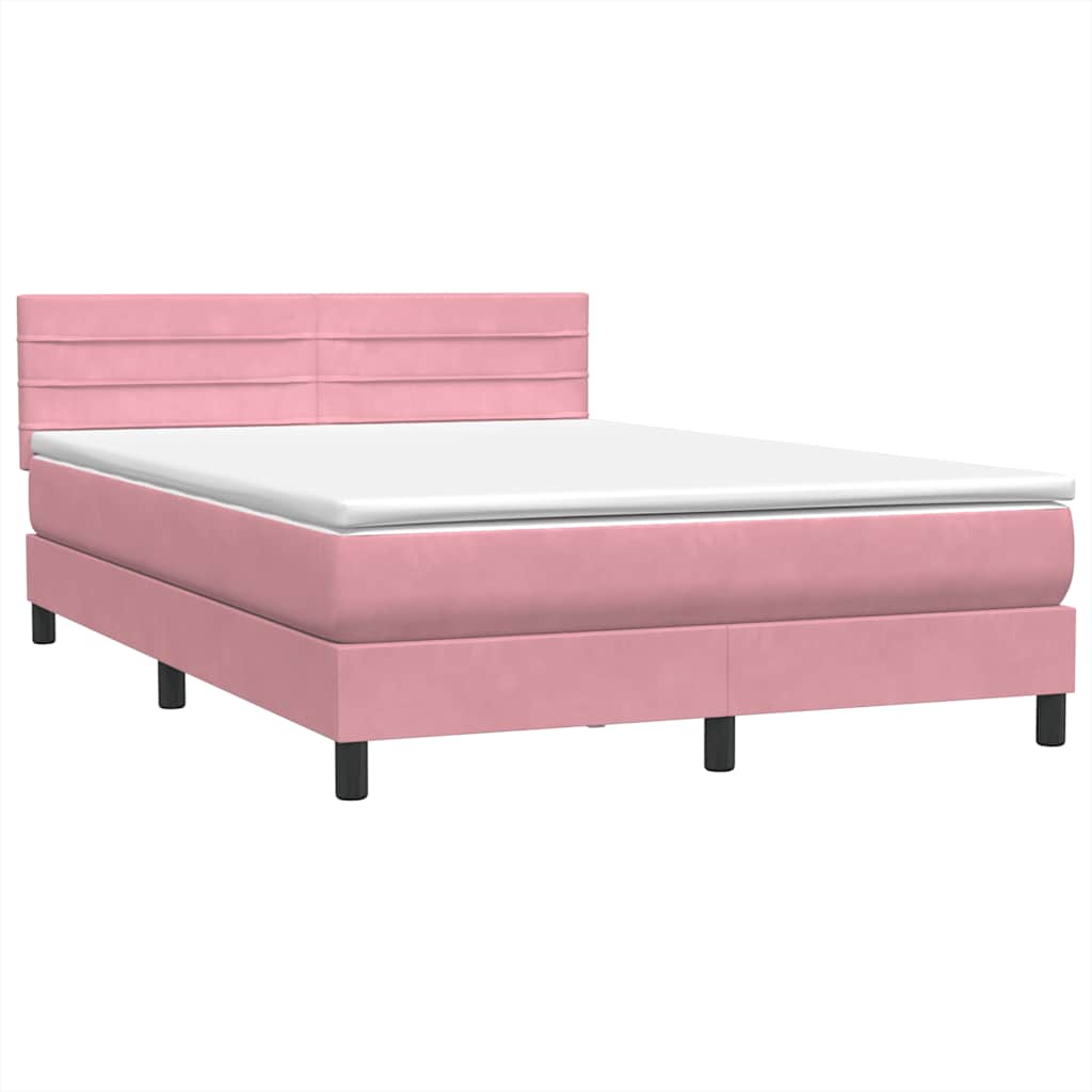 vidaXL Κρεβάτι Boxspring με Στρώμα & LED ροζ 160x220 cm Βελούδινο