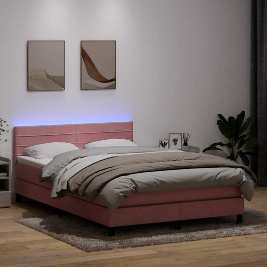 vidaXL Κρεβάτι Boxspring με Στρώμα & LED ροζ 160x220 cm Βελούδινο