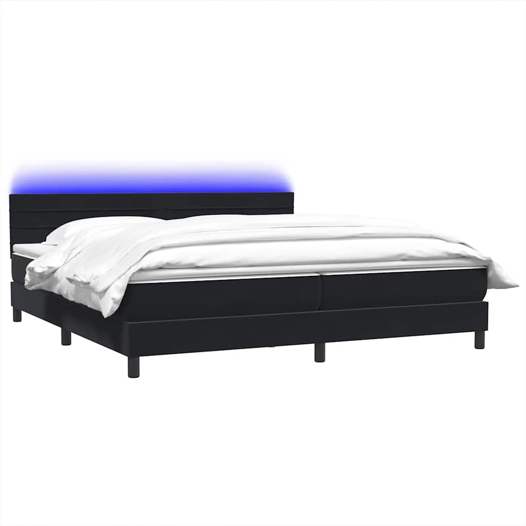 vidaXL Κρεβάτι Boxspring με Στρώμα & LED Μαύρο 180x220 cm Βελούδινο