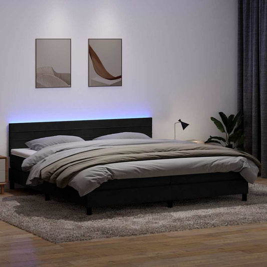 vidaXL Κρεβάτι Boxspring με Στρώμα & LED Μαύρο 180x220 cm Βελούδινο