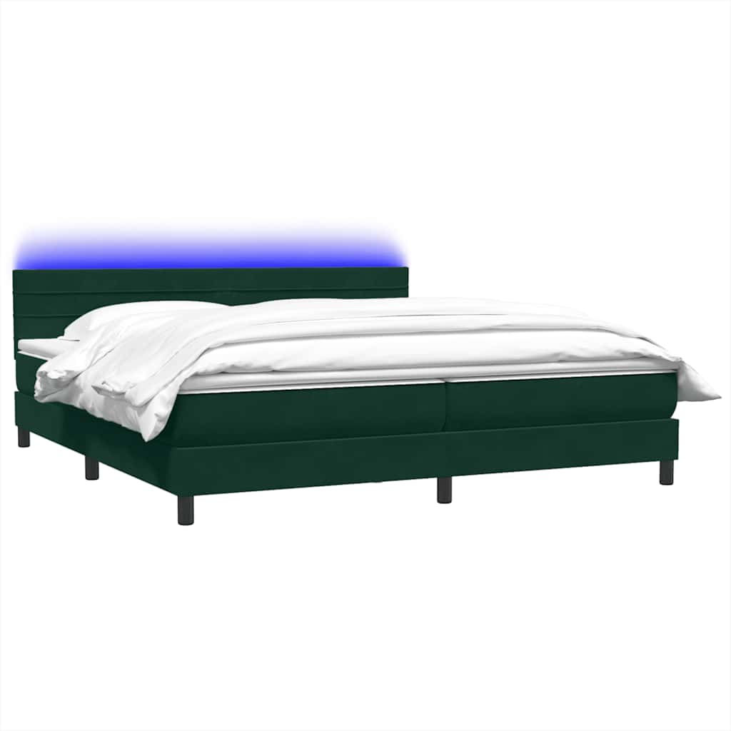vidaXL Κρεβάτι Boxspring με Στρώμα & LED σκούρο πράσινο 180x220cm Βελούδινο