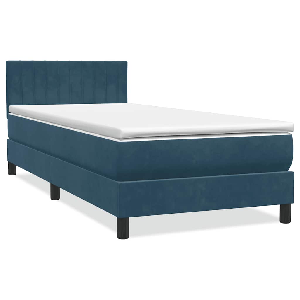 vidaXL Κρεβάτι Boxspring με Στρώμα & LED σκούρο μπλε 80x210 εκ. Βελούδινο