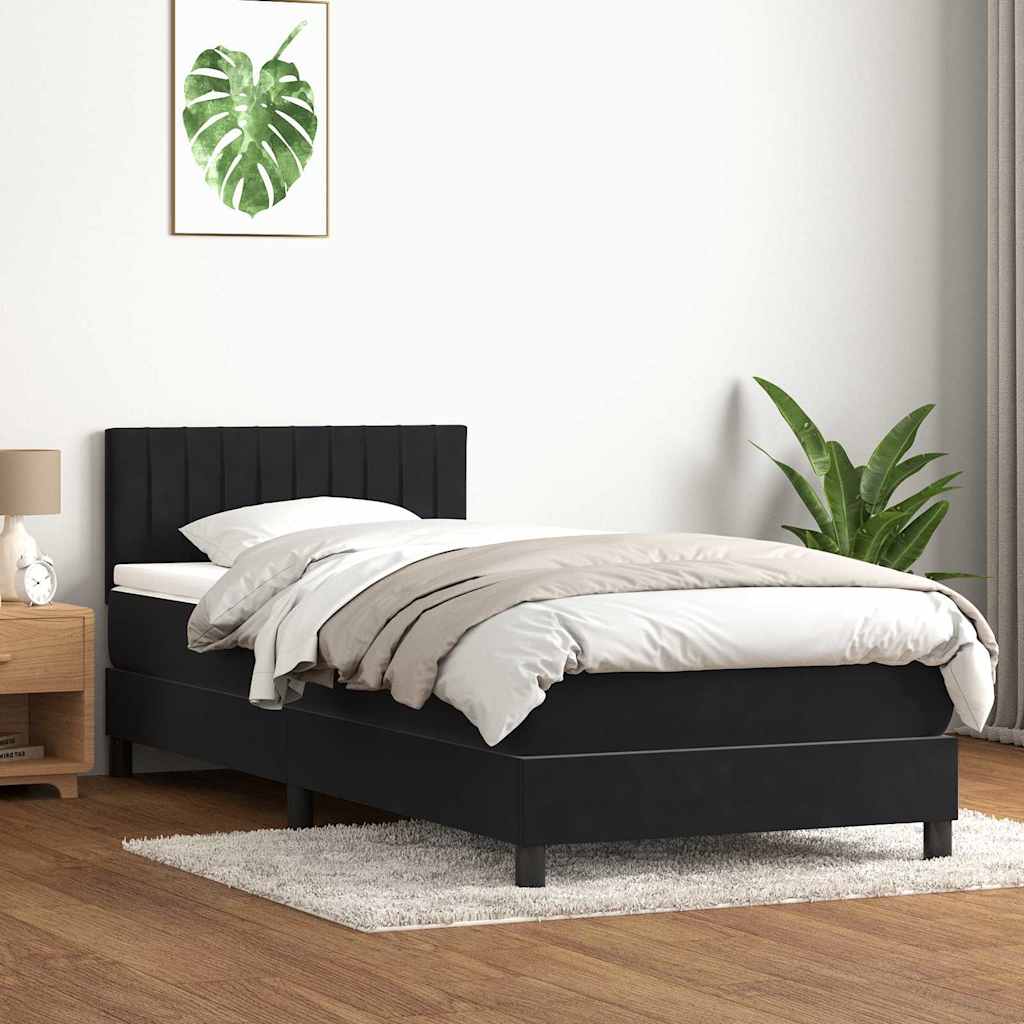 vidaXL Κρεβάτι Boxspring με Στρώμα & LED Μαύρο 90x210 εκ. Βελούδινο