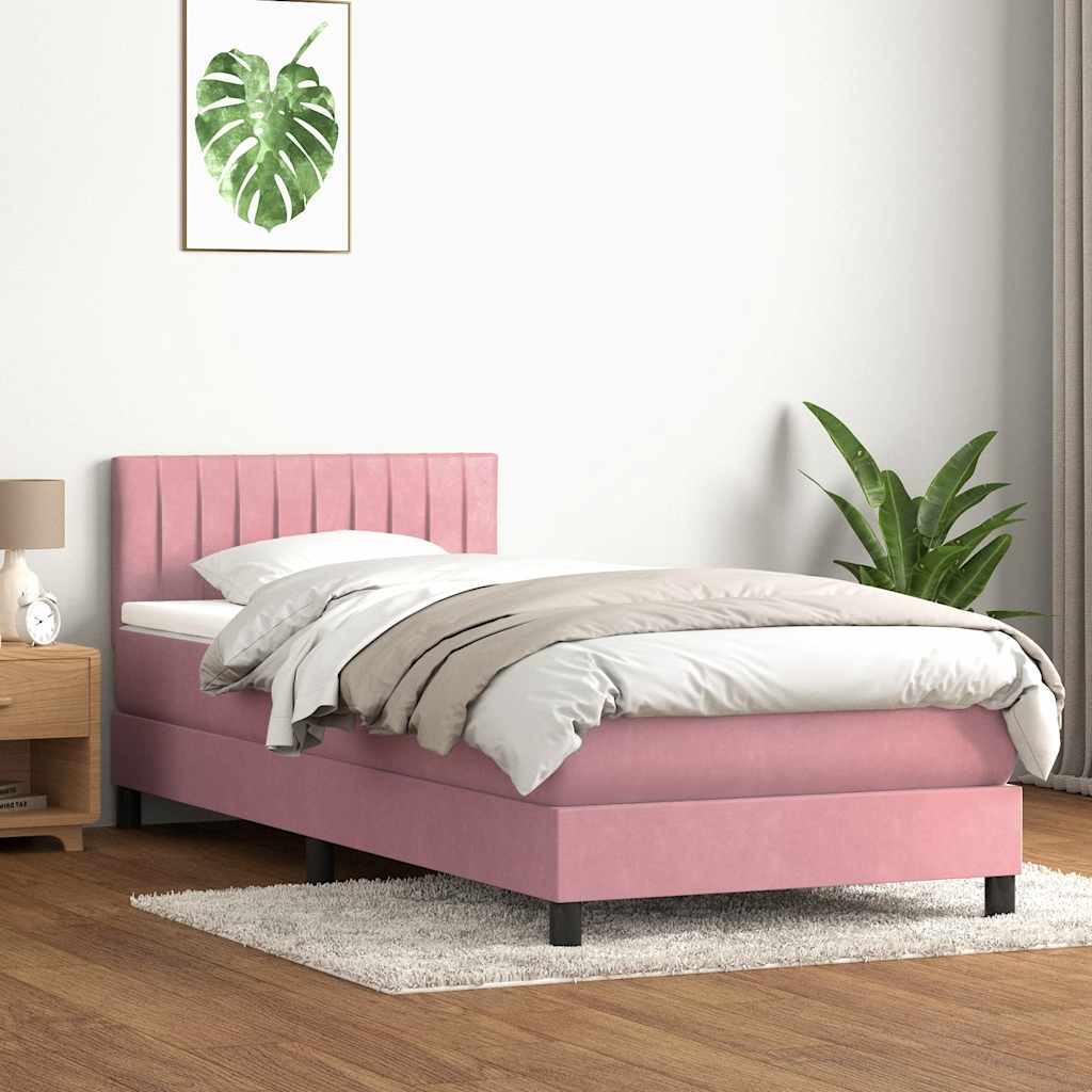 vidaXL Κρεβάτι Boxspring με Στρώμα & LED ροζ 90x210 εκ. Βελούδινο