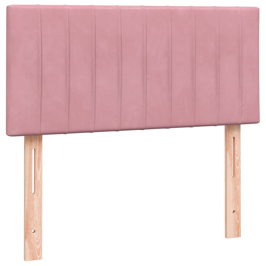 vidaXL Κρεβάτι Boxspring με Στρώμα & LED ροζ 90x210 εκ. Βελούδινο