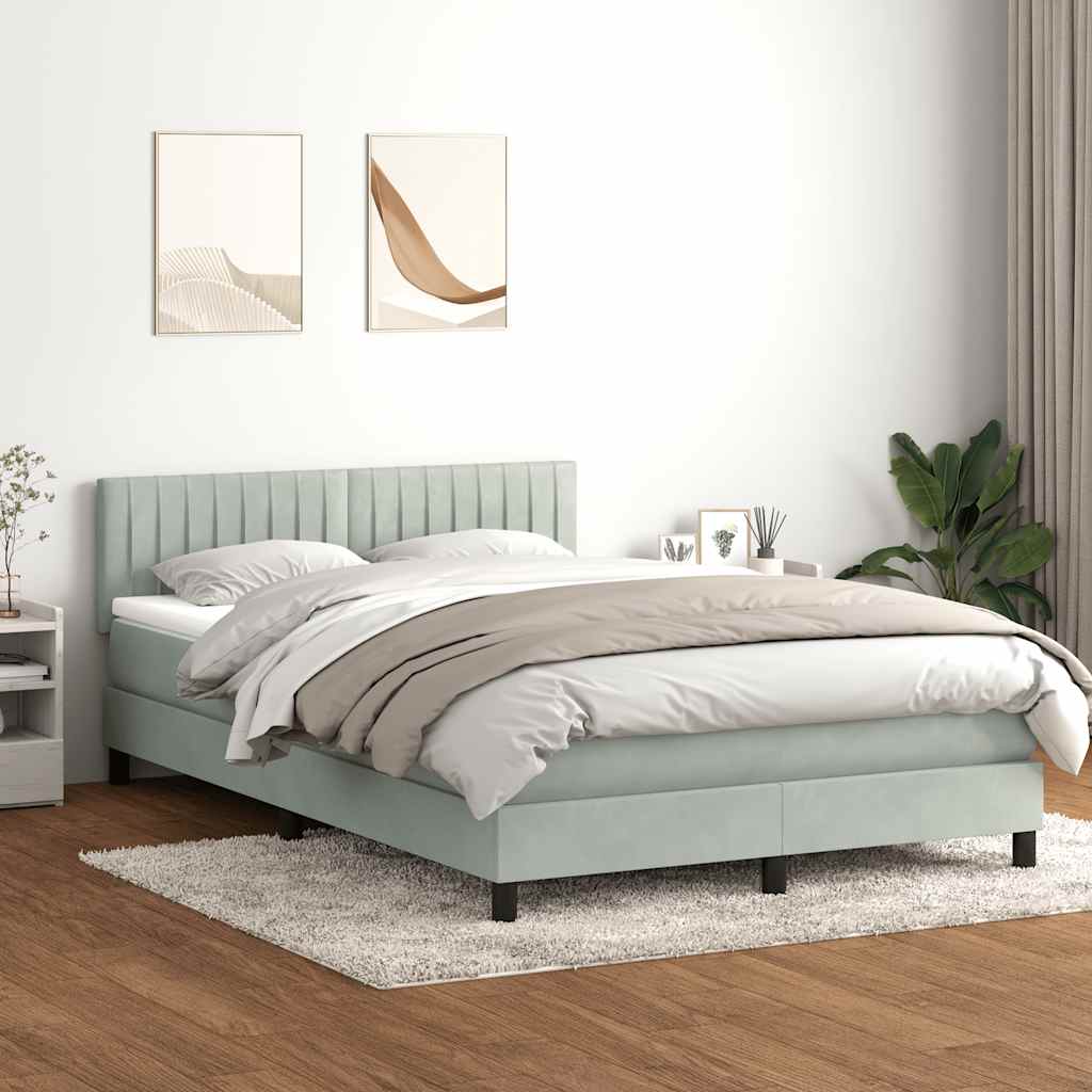 vidaXL Κρεβάτι Boxspring με Στρώμα & LED Ανοιχτό Γκρι 160x210 εκ. Βελούδινο