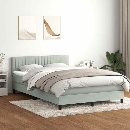 vidaXL Κρεβάτι Boxspring με Στρώμα & LED Ανοιχτό Γκρι 160x210 εκ. Βελούδινο