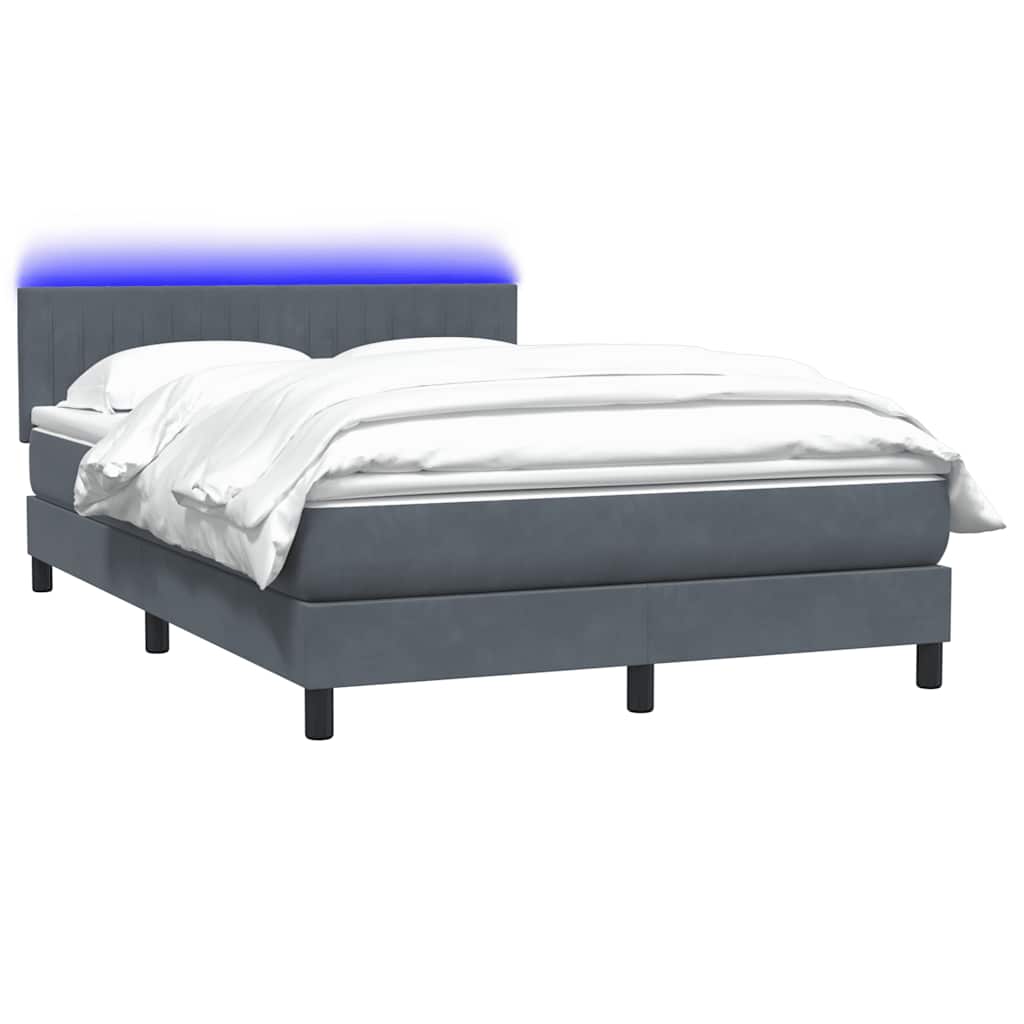 vidaXL Κρεβάτι Boxspring με Στρώμα & LED Σκούρο Γκρι 160x210 εκ. Βελούδινο