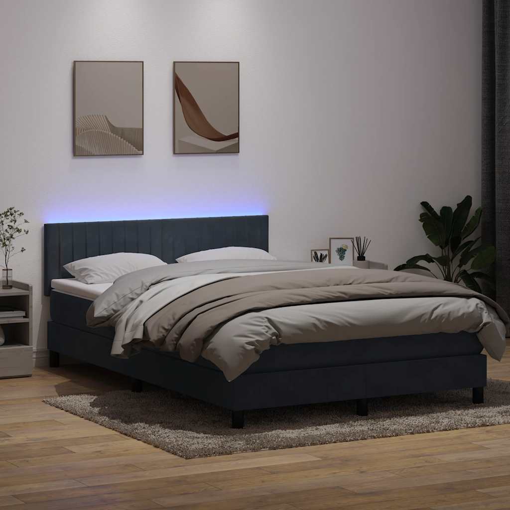 vidaXL Κρεβάτι Boxspring με Στρώμα & LED Σκούρο Γκρι 160x210 εκ. Βελούδινο