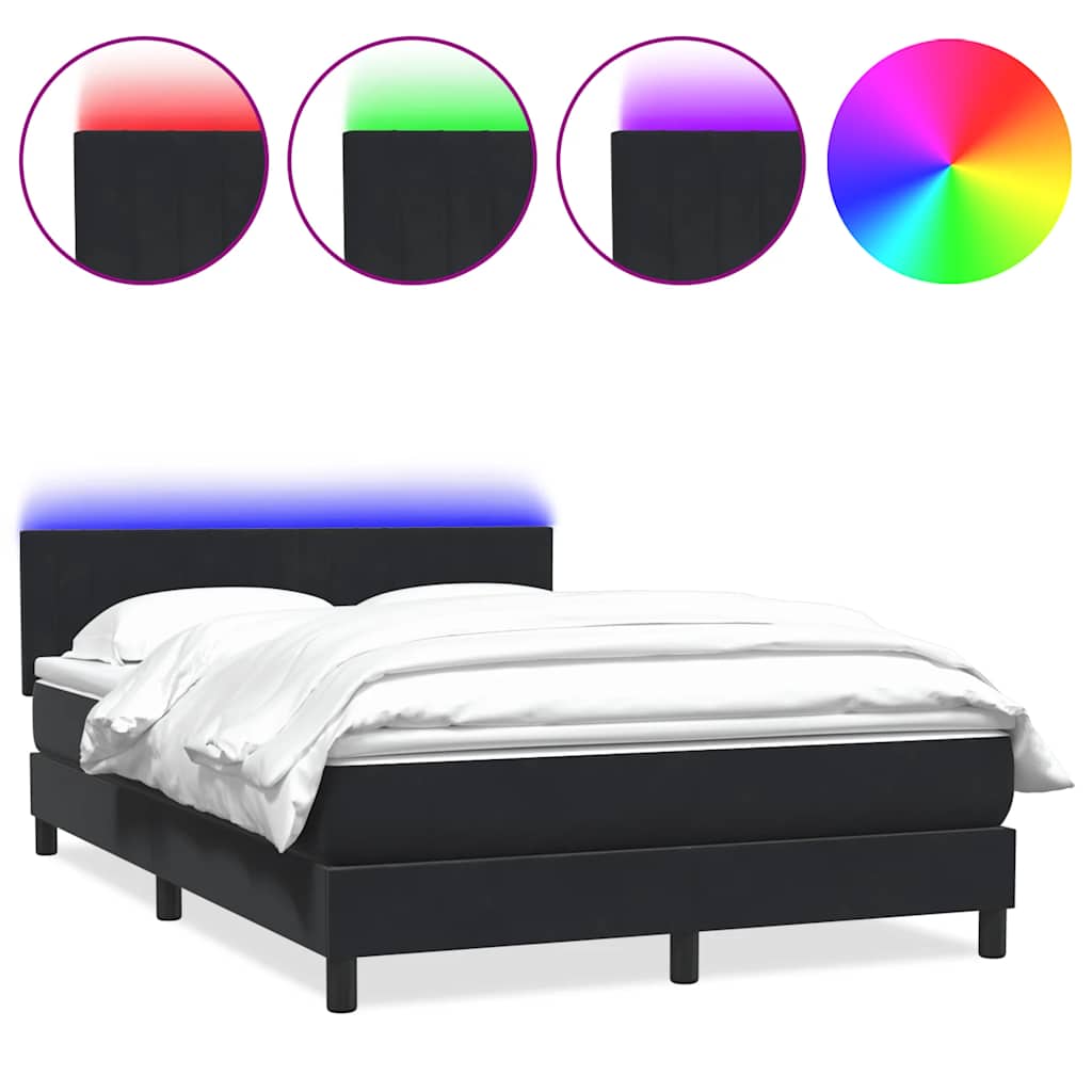 vidaXL Κρεβάτι Boxspring με Στρώμα & LED Μαύρο 160x210 εκ. Βελούδινο