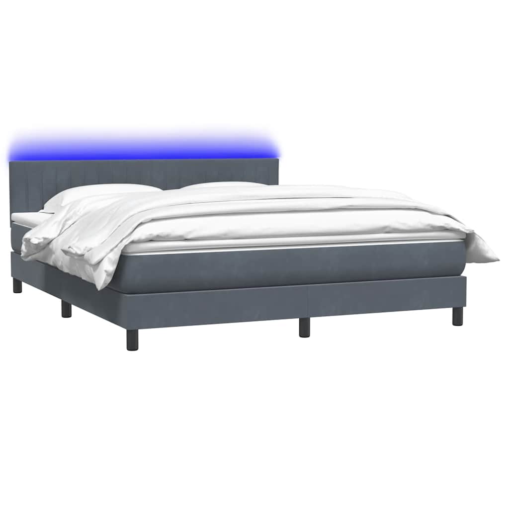 vidaXL Κρεβάτι Boxspring με Στρώμα & LED Σκούρο Γκρι 180x210 εκ. Βελούδινο