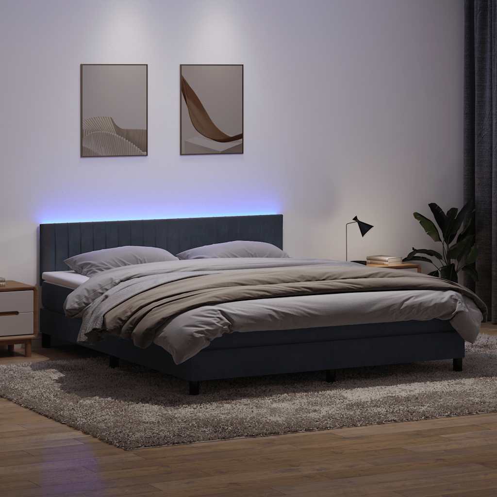vidaXL Κρεβάτι Boxspring με Στρώμα & LED Σκούρο Γκρι 180x210 εκ. Βελούδινο
