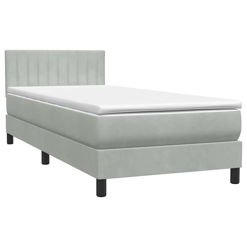 vidaXL Κρεβάτι Boxspring με Στρώμα & LED ανοιχτό γκρι 80x220 cm Βελούδινο