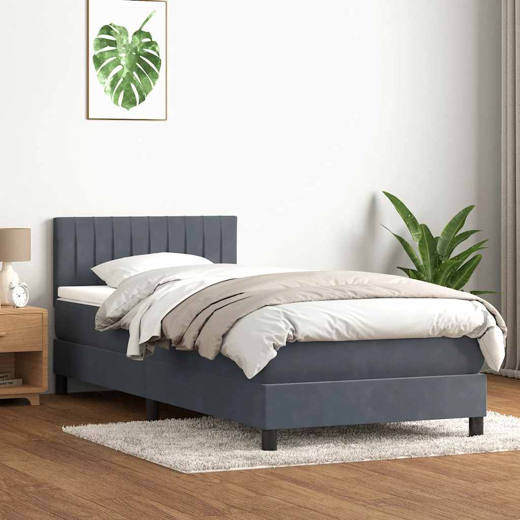 vidaXL Κρεβάτι Boxspring με Στρώμα & LED Σκούρο Γκρι 80x220 εκ. Βελούδινο