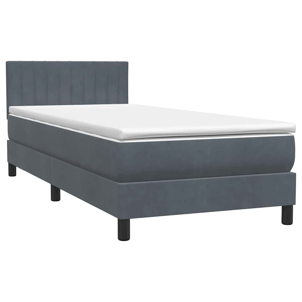 vidaXL Κρεβάτι Boxspring με Στρώμα & LED Σκούρο Γκρι 80x220 εκ. Βελούδινο