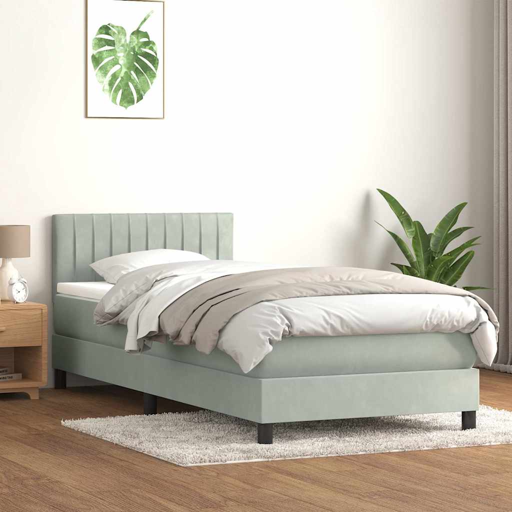 vidaXL Κρεβάτι Boxspring με Στρώμα & LED ανοιχτό γκρι 90x220 εκ. Βελούδινο