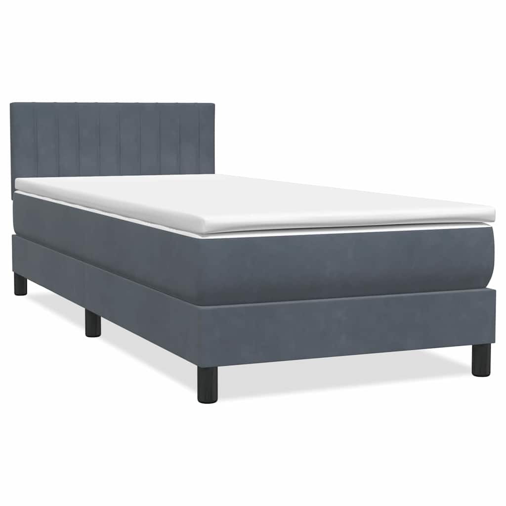 vidaXL Κρεβάτι Boxspring με Στρώμα & LED Σκούρο Γκρι 90x220 εκ. Βελούδινο