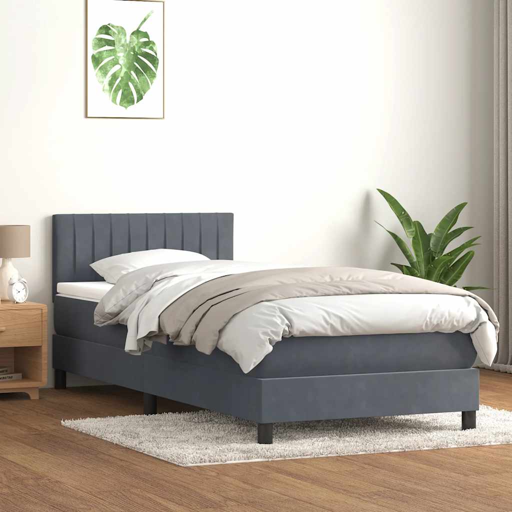 vidaXL Κρεβάτι Boxspring με Στρώμα & LED Σκούρο Γκρι 90x220 εκ. Βελούδινο