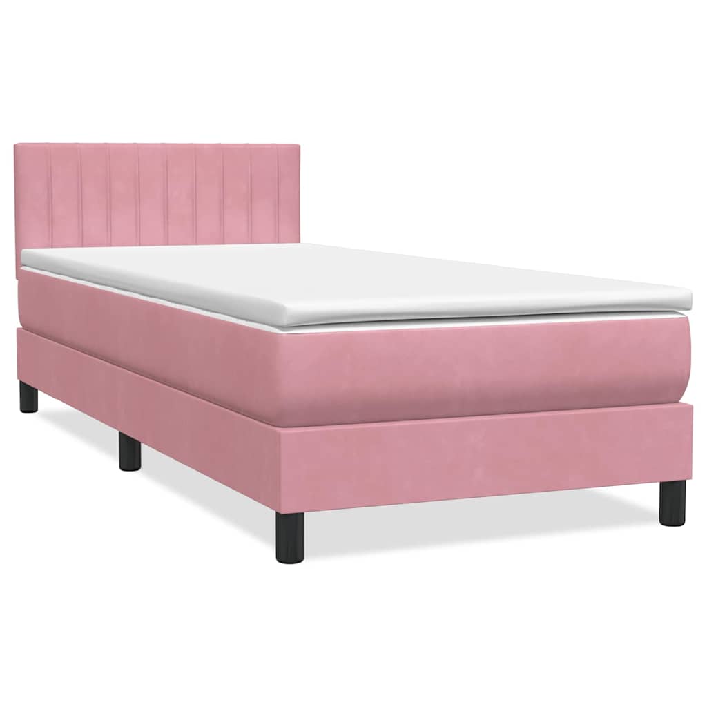 vidaXL Κρεβάτι Boxspring με Στρώμα & LED Ροζ 90x220 εκ. Βελούδινο