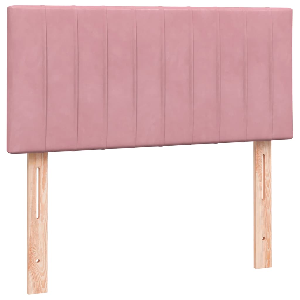 vidaXL Κρεβάτι Boxspring με Στρώμα & LED Ροζ 90x220 εκ. Βελούδινο