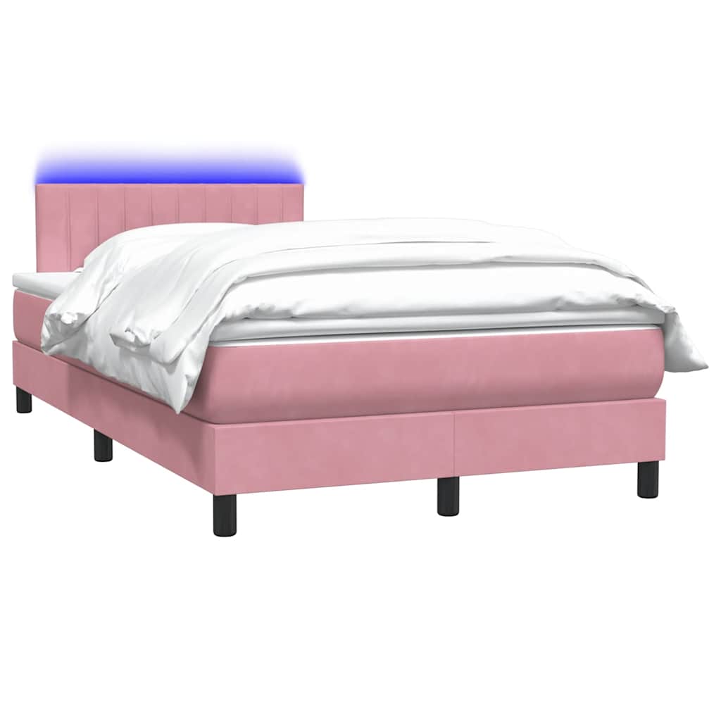 vidaXL Κρεβάτι Boxspring με Στρώμα & LED ροζ 120x220 cm Βελούδινο