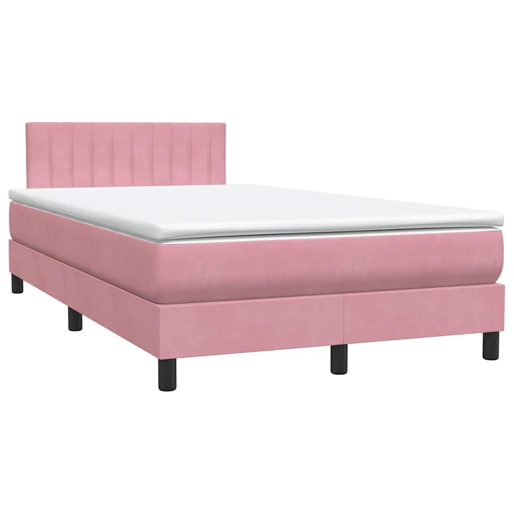vidaXL Κρεβάτι Boxspring με Στρώμα & LED ροζ 120x220 cm Βελούδινο
