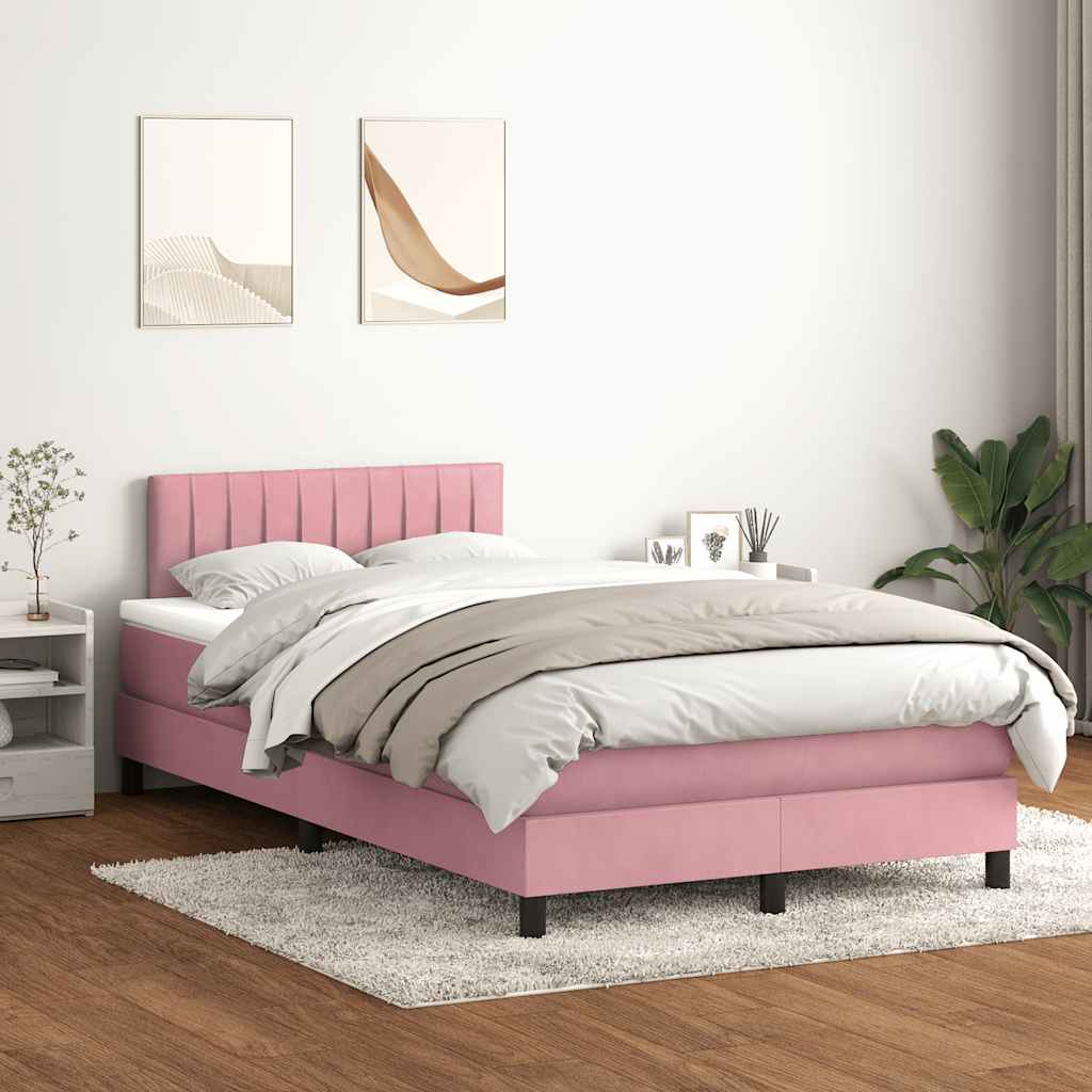 vidaXL Κρεβάτι Boxspring με Στρώμα & LED ροζ 120x220 cm Βελούδινο
