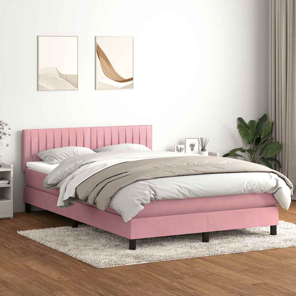 vidaXL Κρεβάτι Boxspring με Στρώμα & LED ροζ 140x220 cm Βελούδινο