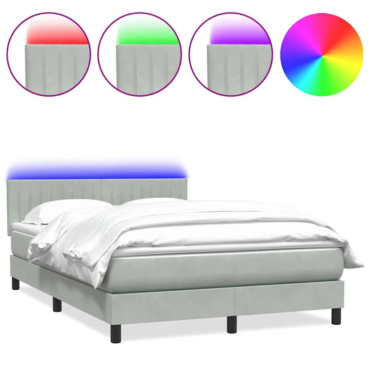 vidaXL Κρεβάτι Boxspring με Στρώμα & LED Ανοιχτό Γκρι 160x220 εκ. Βελούδινο