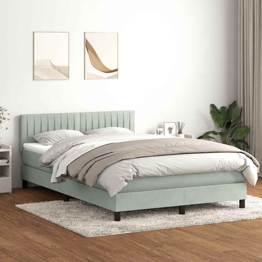 vidaXL Κρεβάτι Boxspring με Στρώμα & LED Ανοιχτό Γκρι 160x220 εκ. Βελούδινο