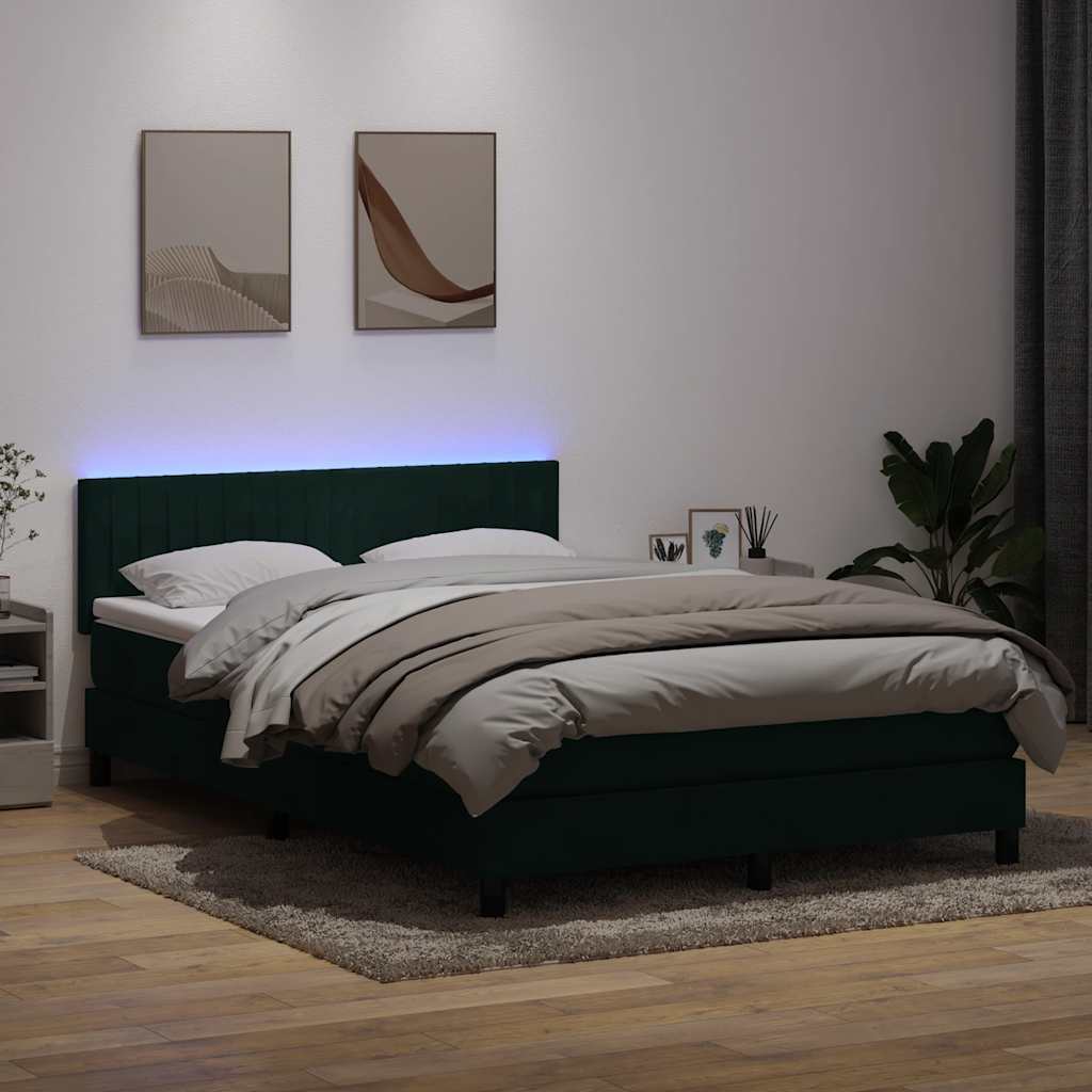 vidaXL Κρεβάτι Boxspring με Στρώμα & LED σκούρο πράσινο 160x220cm Βελούδινο