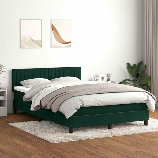 vidaXL Κρεβάτι Boxspring με Στρώμα & LED σκούρο πράσινο 160x220cm Βελούδινο